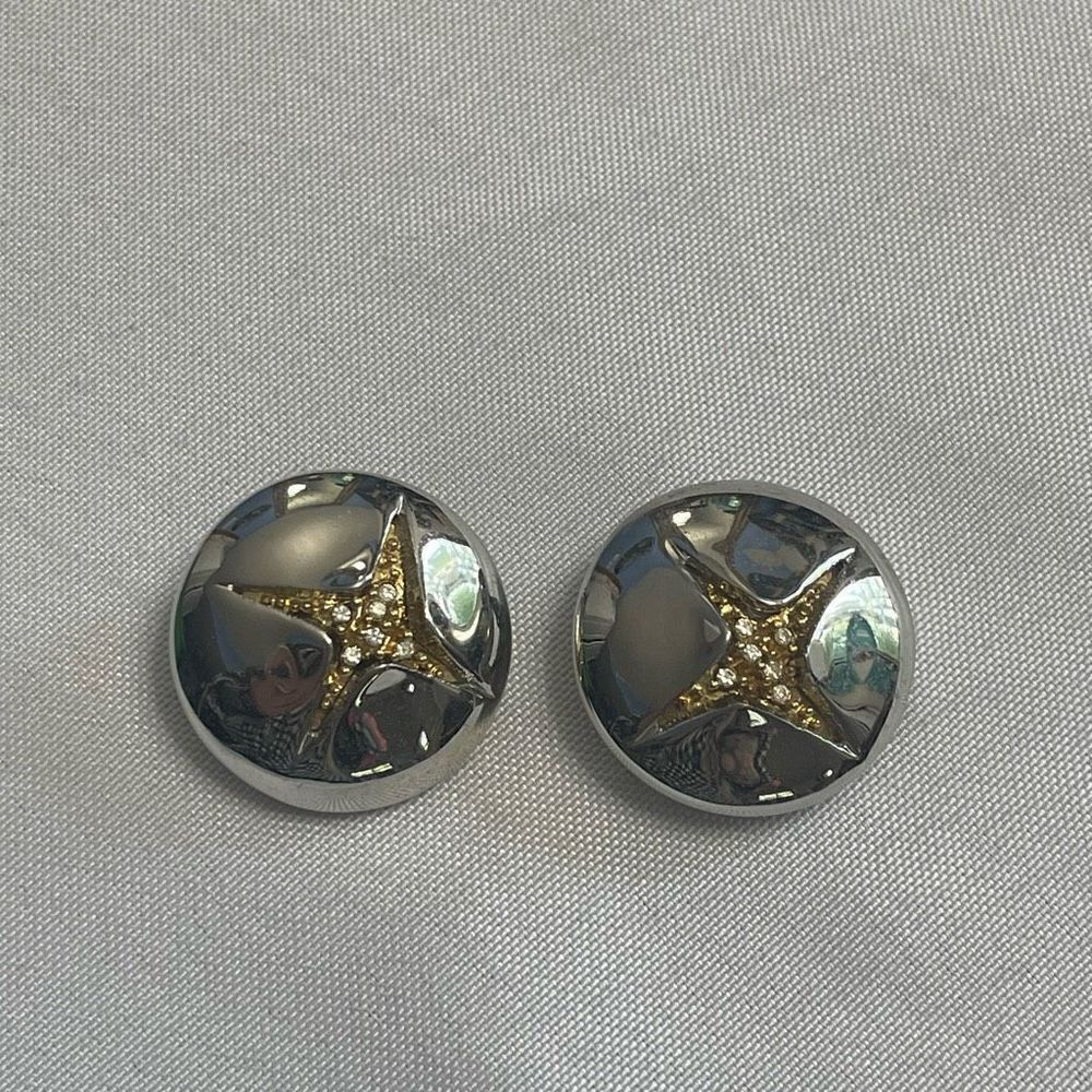 Pallas VTG Costume Jewelry Silver Clip Earrings Gold & Rhinestone Details